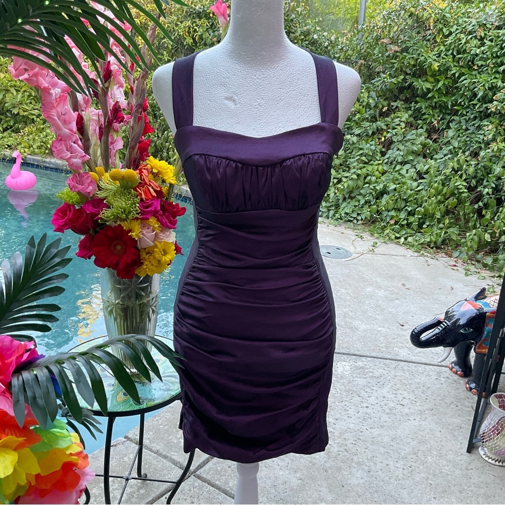 Jessica McClintock Vtg 💋 90’s purple cut out ruched Dress formal party Sz 4P